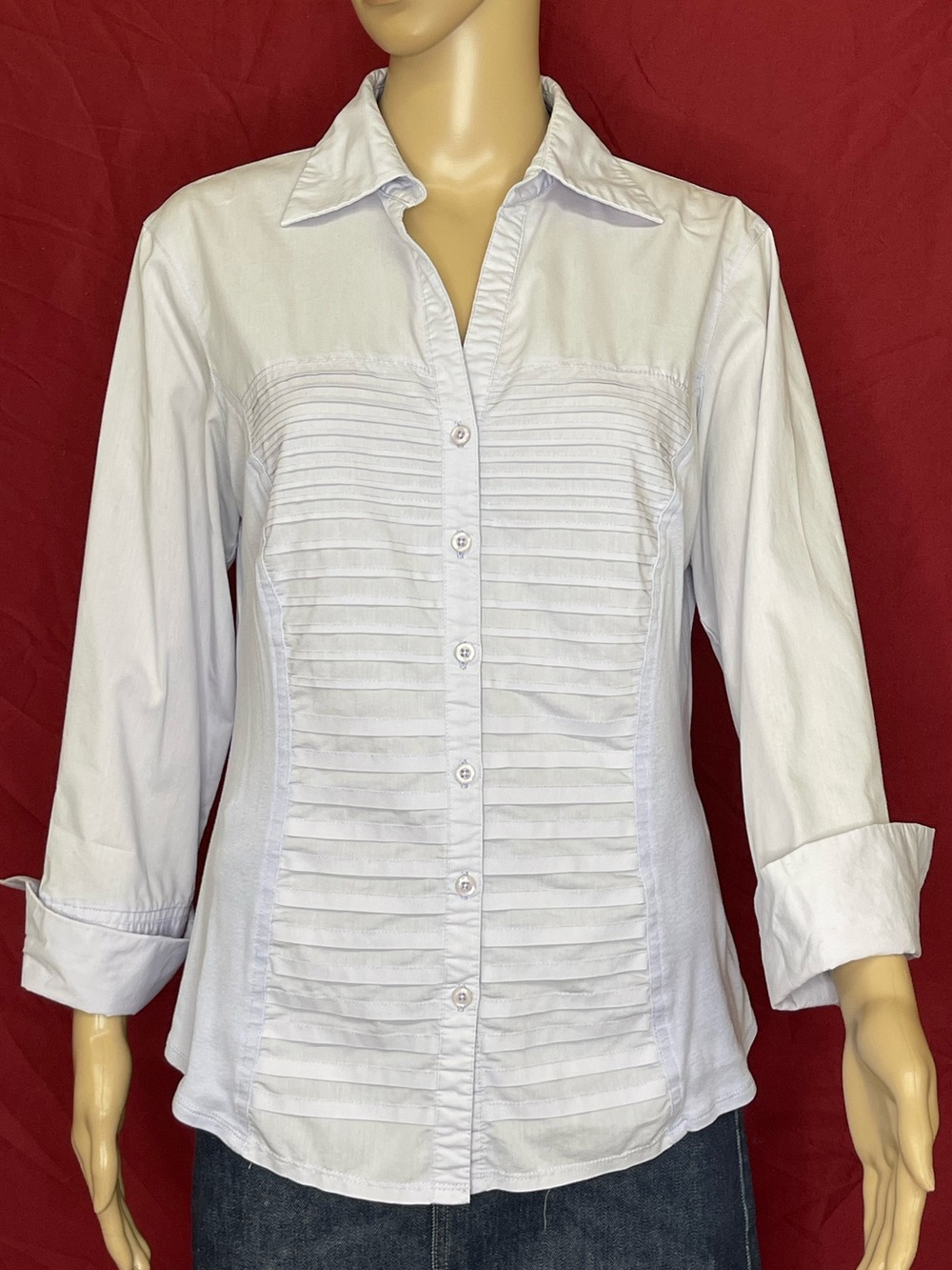 Zac & Rachel Solid Knit To Fit Pintuck Tuxedo Front Cuffed Button Down Large